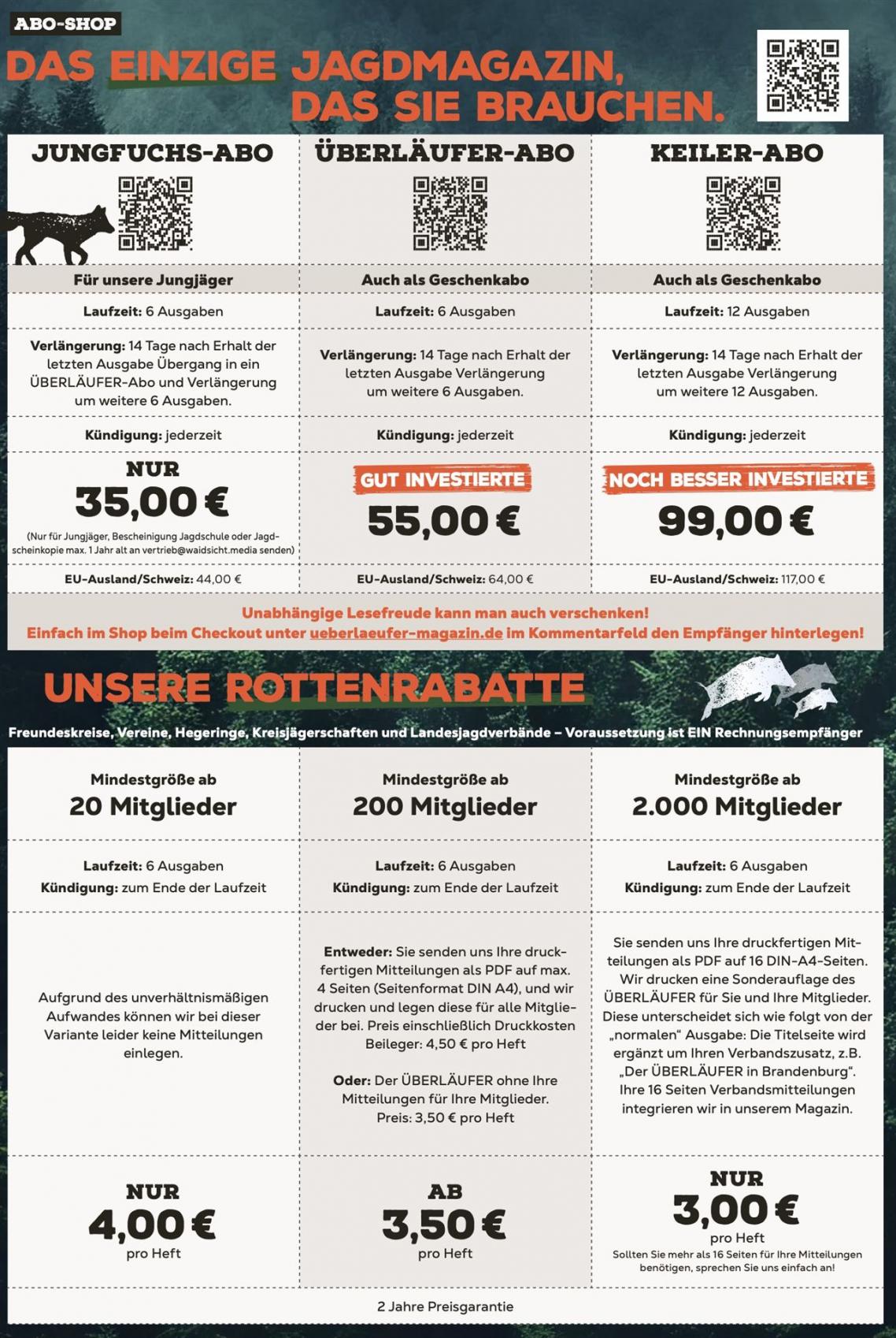 Der Überläufer - Aboangebote für Einzelkunden, Vereine, Hegeringe und Verbände